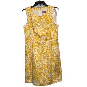 Eliza J Women’s Yellow White Paisley Pleated Lined Sleeveless Dress Sz 12